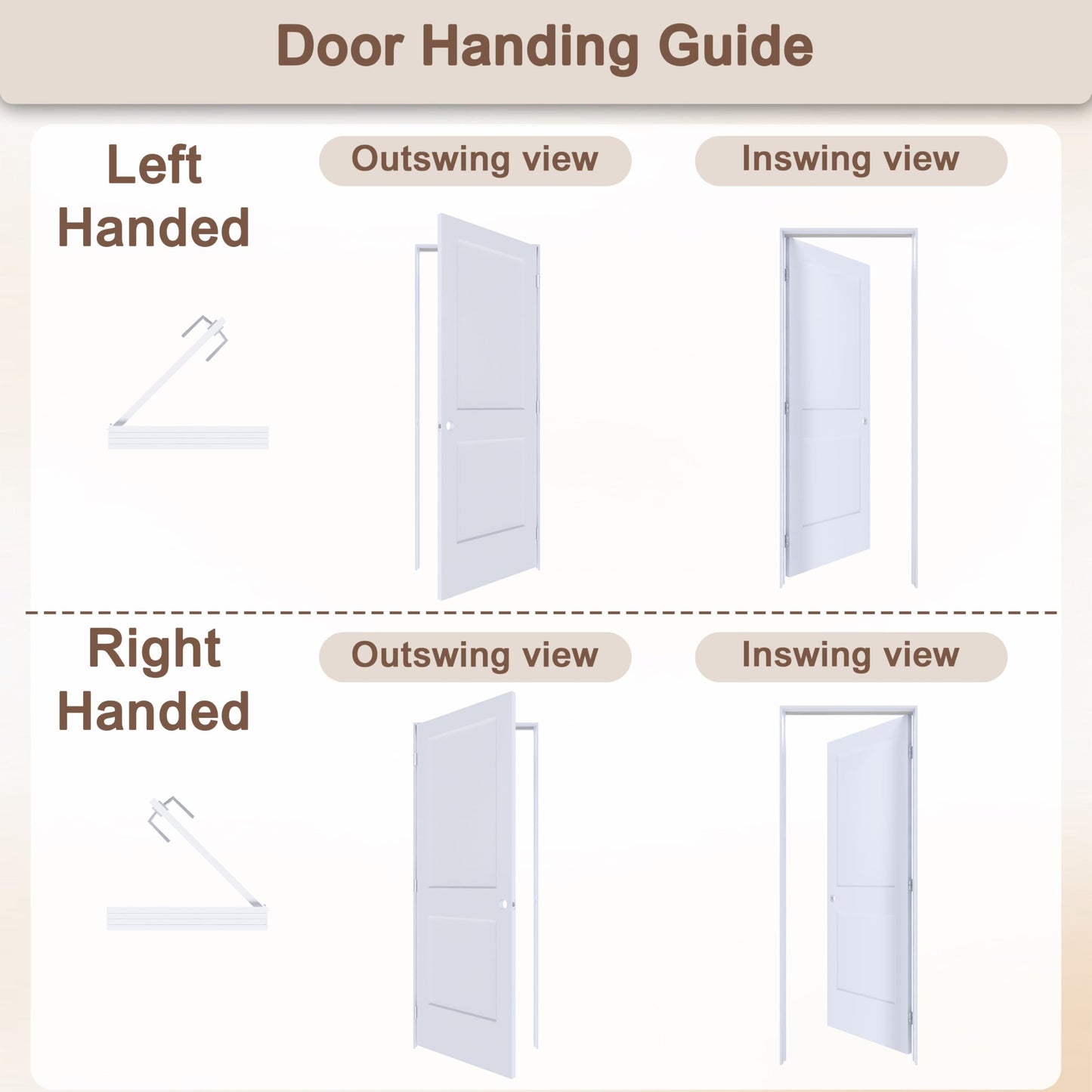 JUBEST 36"x80" Right-Hand Prehung Interior Door with Knock Down Jamb Kit & Satin Nickel Hinges, 2-Panel White Primed Hollow Core Molded Door Slab with Bore & Hinge Cutout, Durable & Sturdy, No Handle