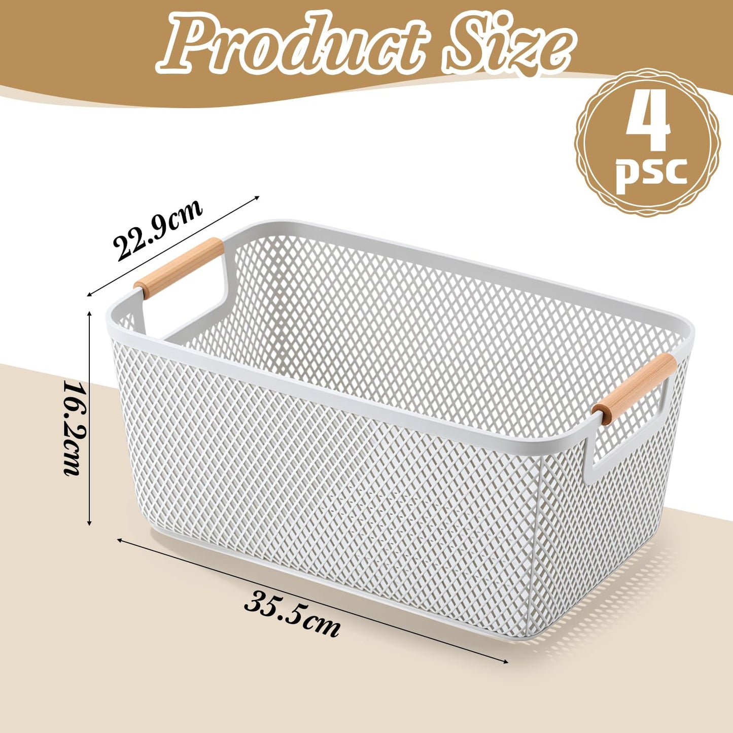 Ziliny 4 Pcs Plastic Mesh Baskets with Handles - Mesh Storage Hanging Organizer Bin Container Baskets for Home Organizing Pantry Closet Cabinet Kitchen Fridge Fruit Snacks Gifts, Grey(Large)