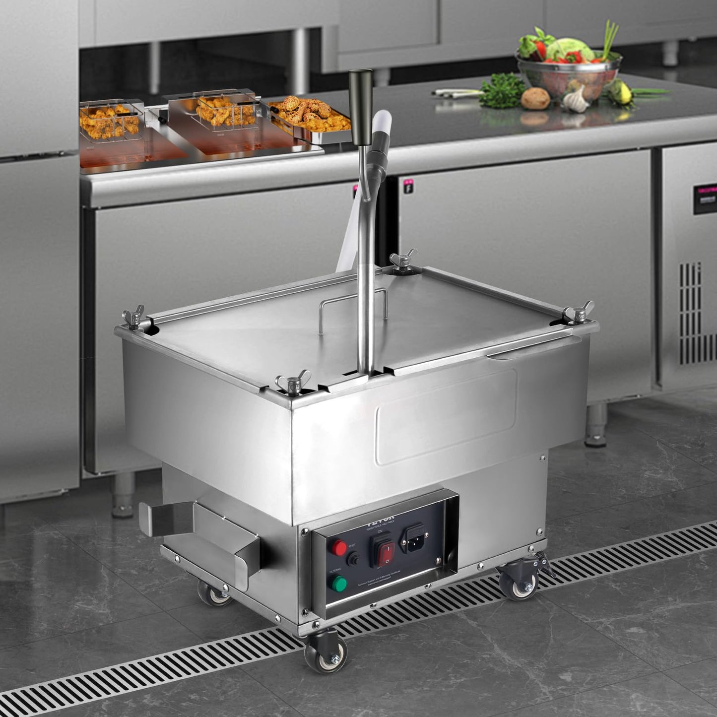 VEVOR Deep Fryer Filter 18 L/44 LBS/5.8 Gal, Frying Oil Filter System Machine 300W, Deep Fryer Oil Filter 10 L/min, Cooking Oil Filter Pump & Oil Hose, Mobile Fryer Filter 110V Kitchen Restaurant