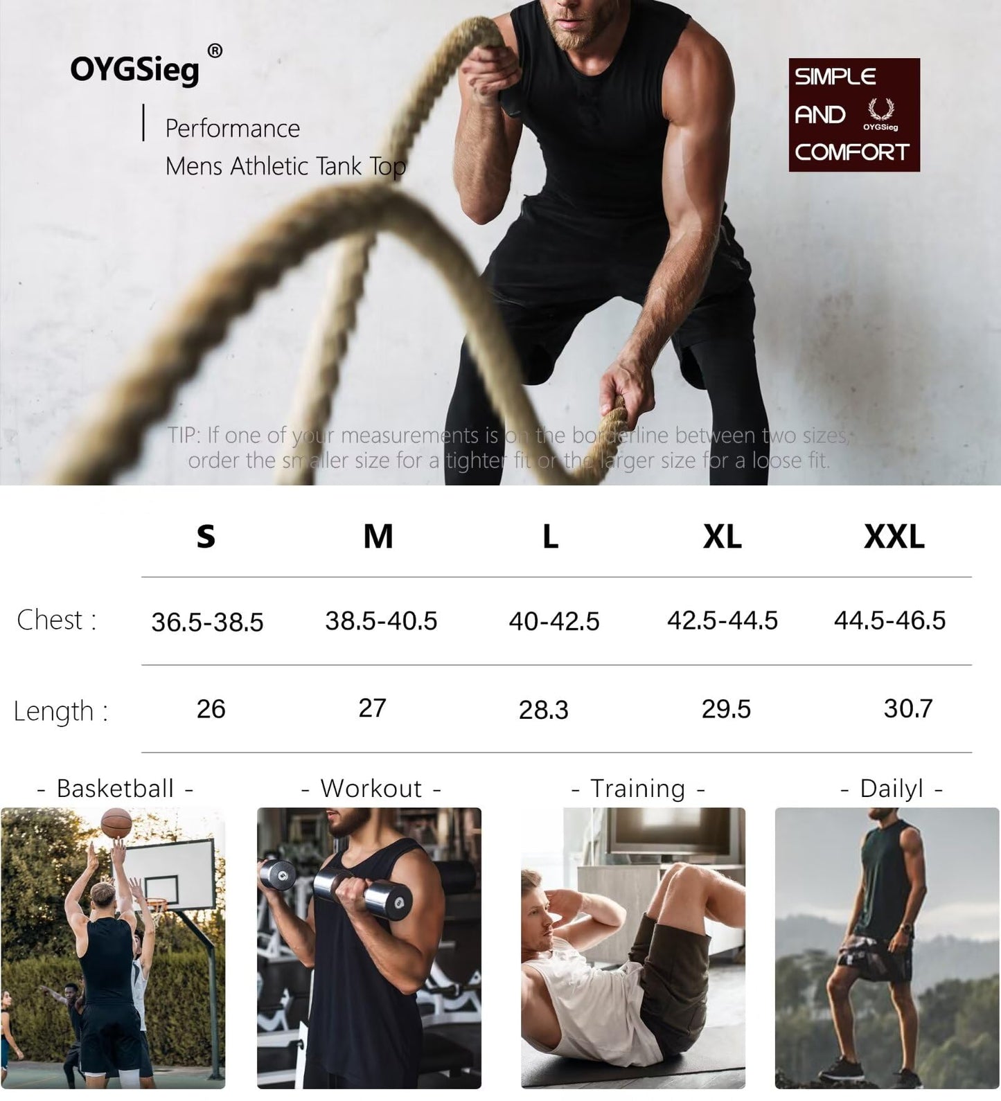 OYGSieg 6 Pack Men's Quick Dry Workout Tank Tops Breathable Gym Sleeveless Muscle Shirts for Active Men SetA L
