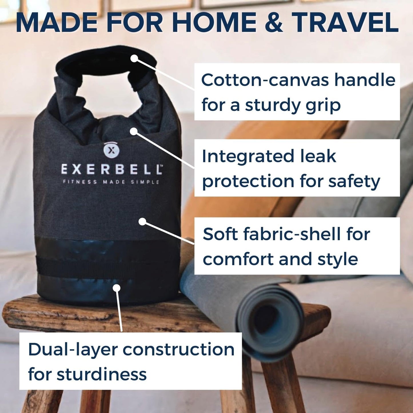 Exerbell Foldable Adjustable Kettlebell 4-30lbs – Portable Water Sandbag Functional Strength Tool – Soft Floor-Friendly Mobility Gear for Home Gym Travel – Leak-Resistant Load with Internal Scale