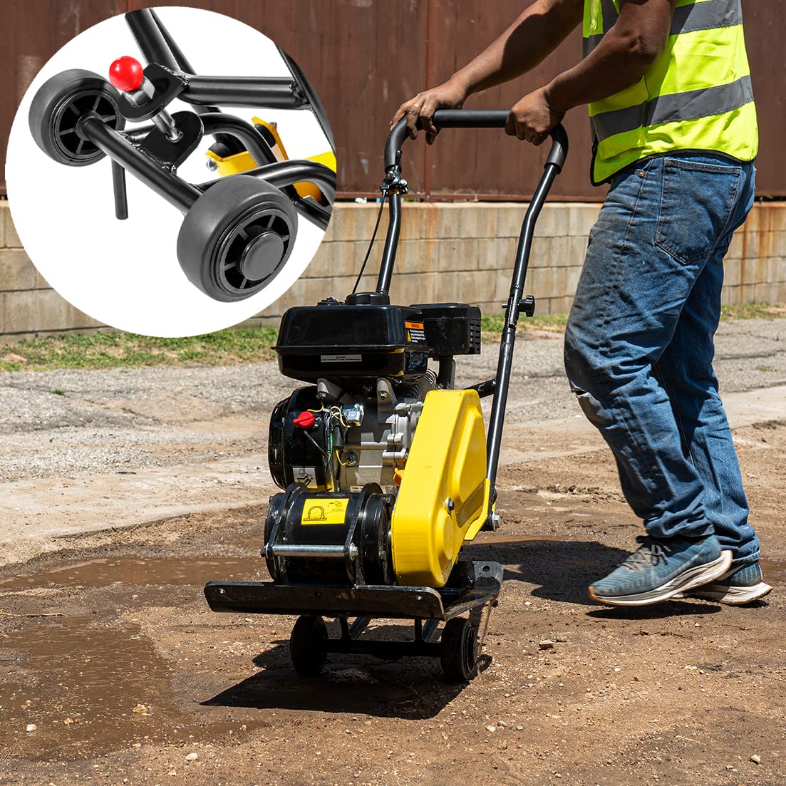 Stark USA 7.0HP 5000VPM 5500MAX Gas Vibration Compaction Force 20 x 14 inch Plate Compactor Tamper Concrete w/Built-in Wheel