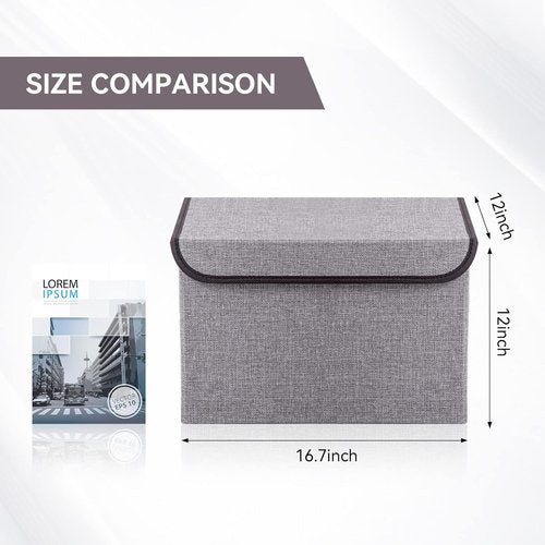 Bagnizer Collapsible Storage Bins - Large 17" 42 Quarts | Foldable Fabric Boxes with Lids (3-Pack, Gray)