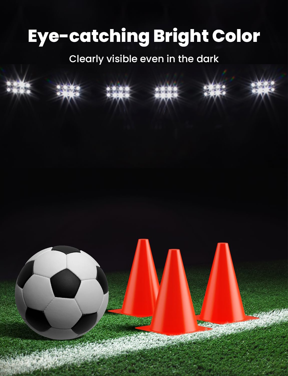 GHB Soccer Cones 7" 9" of 12 24 Pack Disc Soccer Sport Cones Training Field Marker Agility Cones for Basketball, Coaching, Practice Equipment Includes Drills Guide (7" 24Pcs Orange)