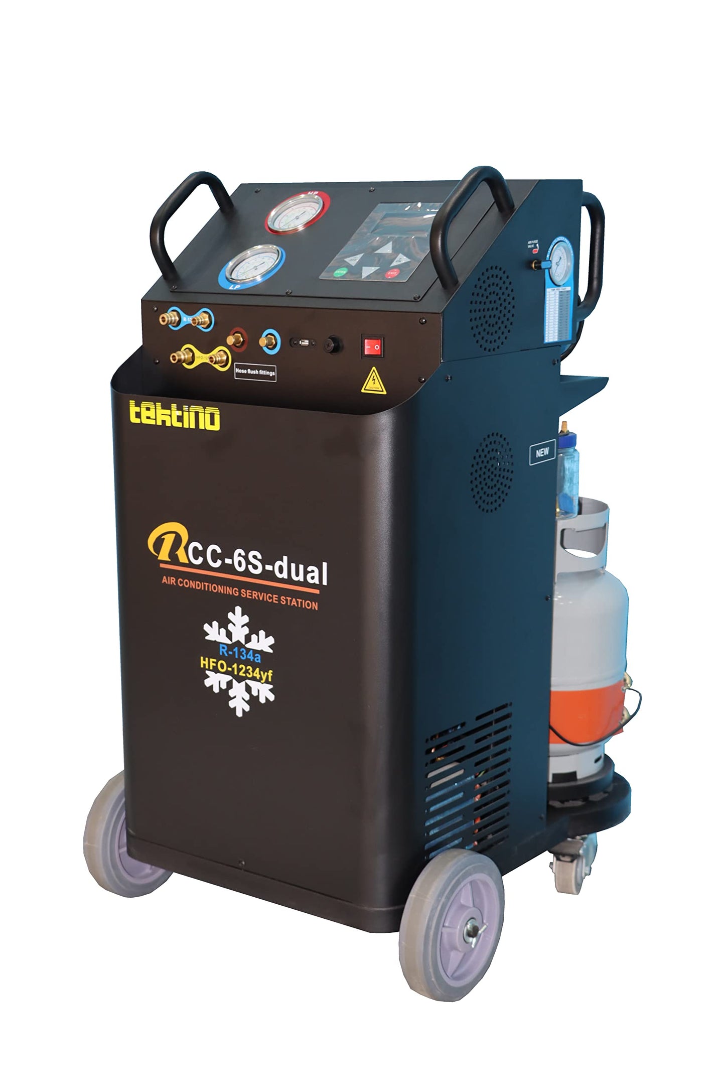 Tektino RCC-6S-Dual Fully Automatic Refrigerant Recovery Machine for R134a and R1234yf, Dual Cylinder AC Recovery Machine for Automotive HVAC Recovery and Recharge Refrigerant