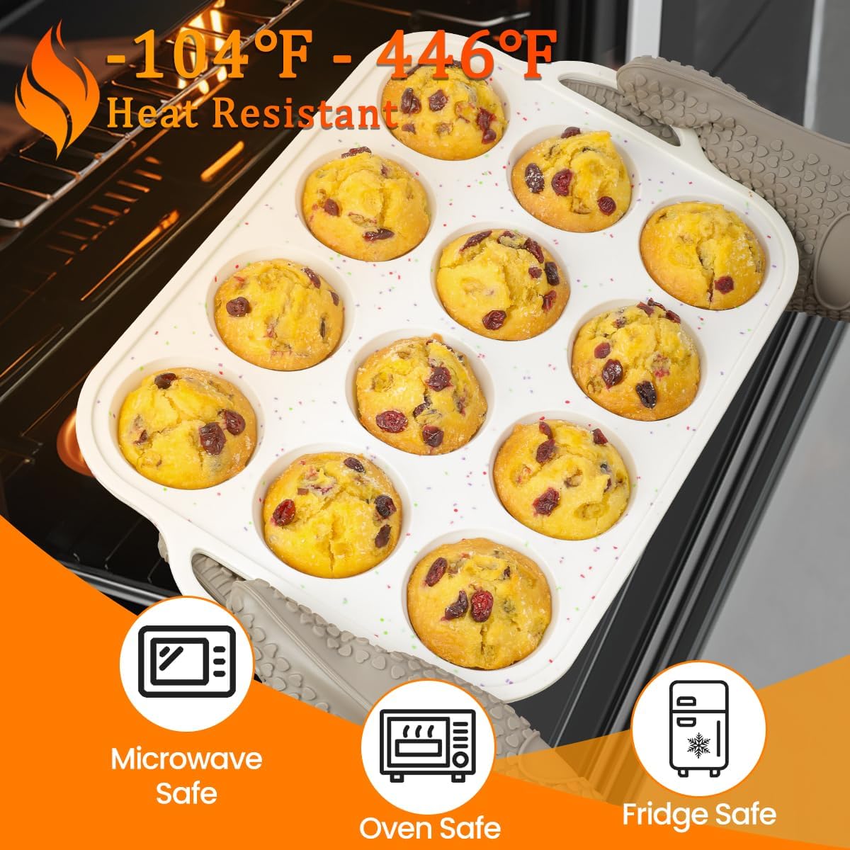 Skiennix Silicone Muffin Pans - Nonstick 12-Cup Molds with Metal Reinforced Frame | 2.8 Inch, BPA Free, Dishwasher Safe