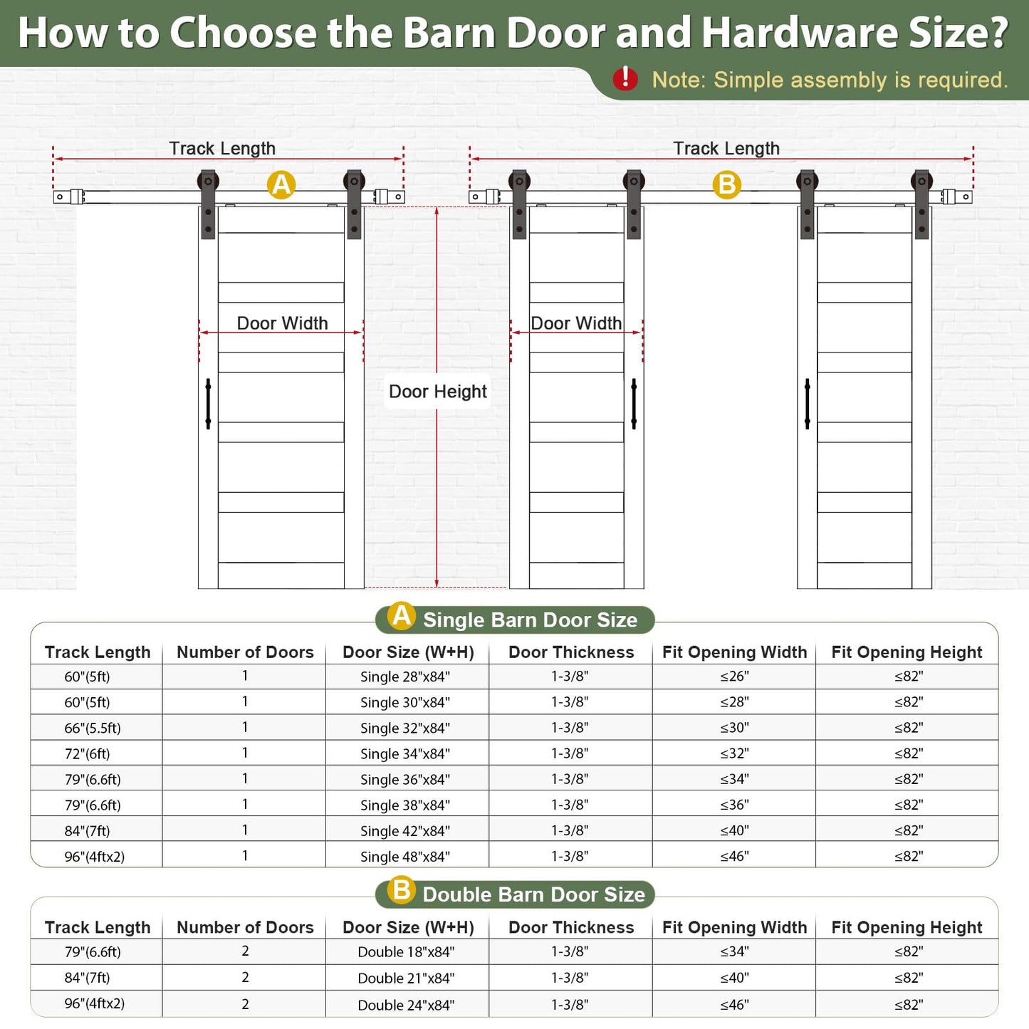 ROYMELO Double 18×84 inch Glass Sliding Barn Door Slab with 6.6ft Hardware Kit Included, 5-Panel Frosted Glass, Spruce Wood Support DIY Dyeing, Easy Assembly