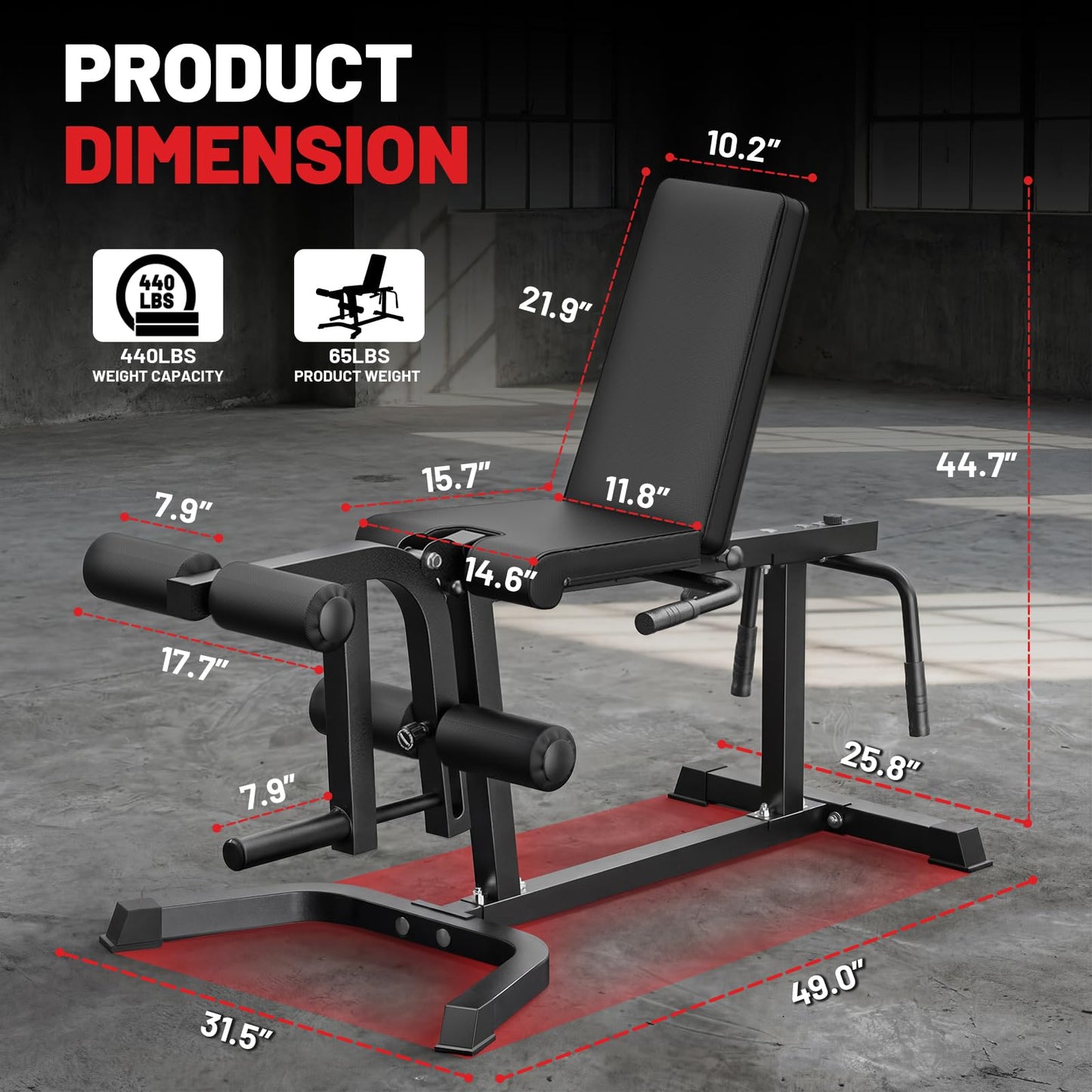 PAPABABE Leg Extension and Curl Machine, Adjustable Leg Machine, Seated Leg Extension and Lying Leg Curl Machine, Lower Body Workout Equipment for Home Gym, Compatible with 1'' and 2'' Weight Plates