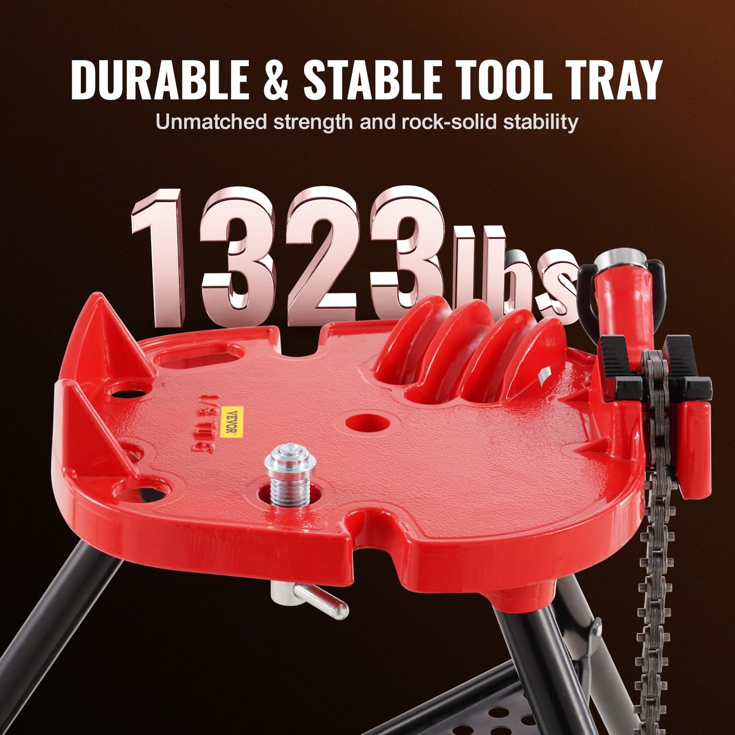 Mophorn 460-6 Tripod Pipe Chain Vise 1/8"-6" Capacity,Pipe Stand Portable Foldable Steel Legs,Pipe Jack Stands w/ Tool Tray, Tripod Stand Chain Vise Ideal for a Variety of Pipe Materials
