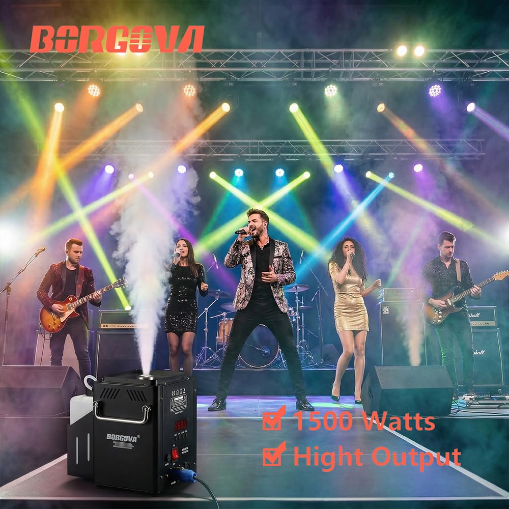 BORGOVA Vertical Fog Machine 1500W, DMX & Remote Control, 30ft Smoke Range, Timer - Stage DJ Halloween Party Effects (BF-06)