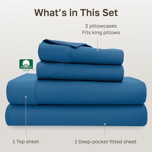 California Design Den King Size Cotton Sheet Set - 400 TC Award-Winning Silky Smooth Sateen, Deep Pockets - Cobalt Blue