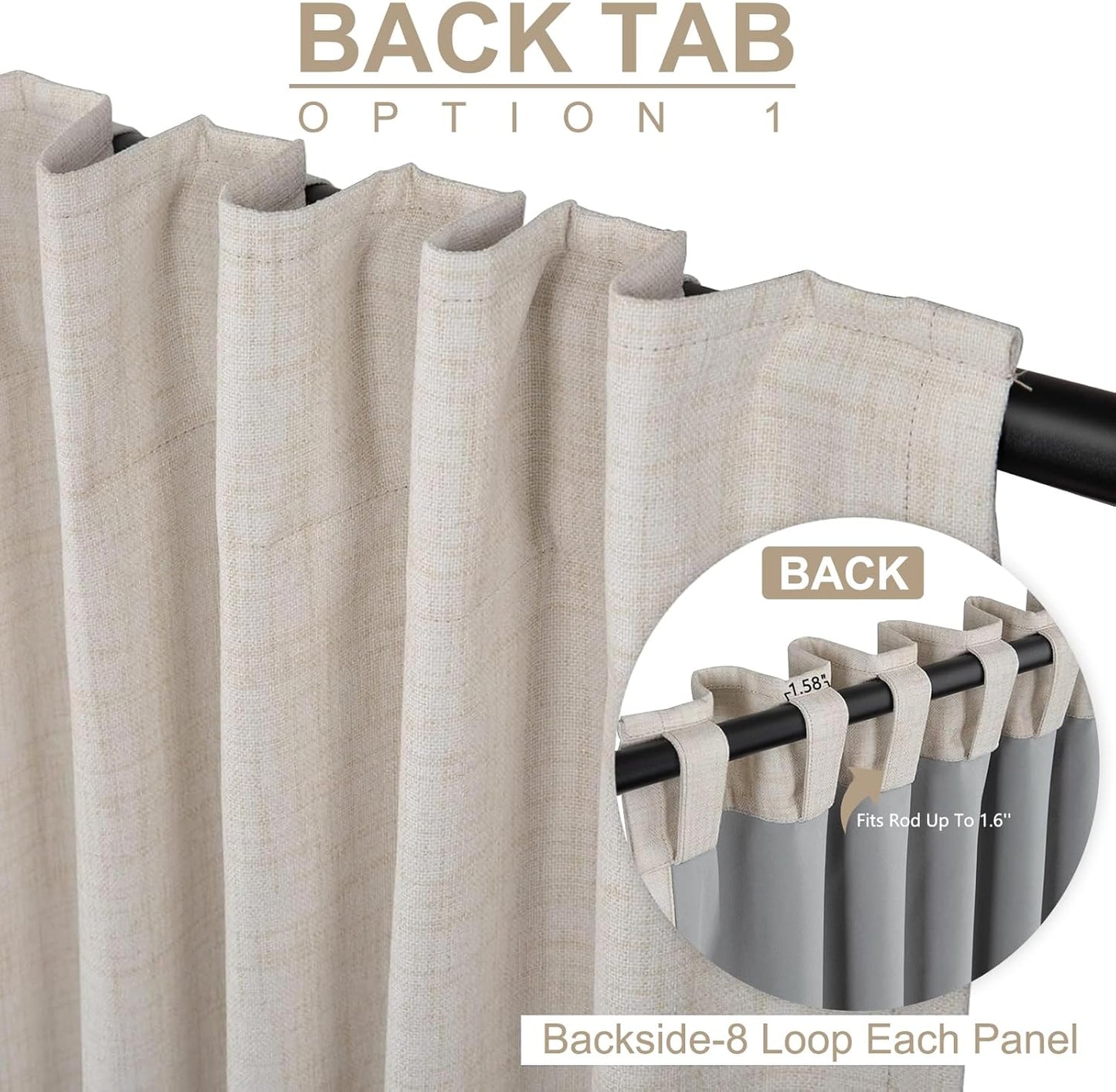 Skiennix 100% Blackout Linen Curtains - Thermal Insulated Drapes, 50" W x 120" L, Cream - 2 Panels Set