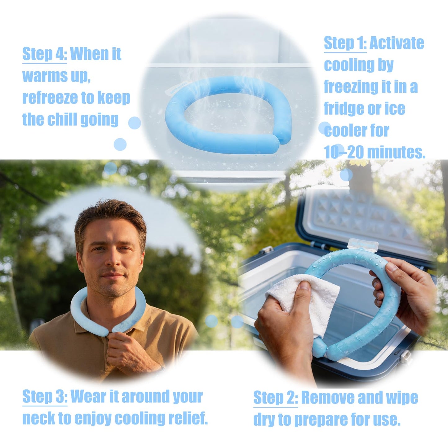 2 PCS Neck Cooling Tube,with Insulated Carry Bag,Reusable Ice Pack,Neck Coolers for Hot Weather,Ice Ring for Summer Heat,Personal Cooling Device,Ideal for Sports,Outdoor Activities (White+Blue)