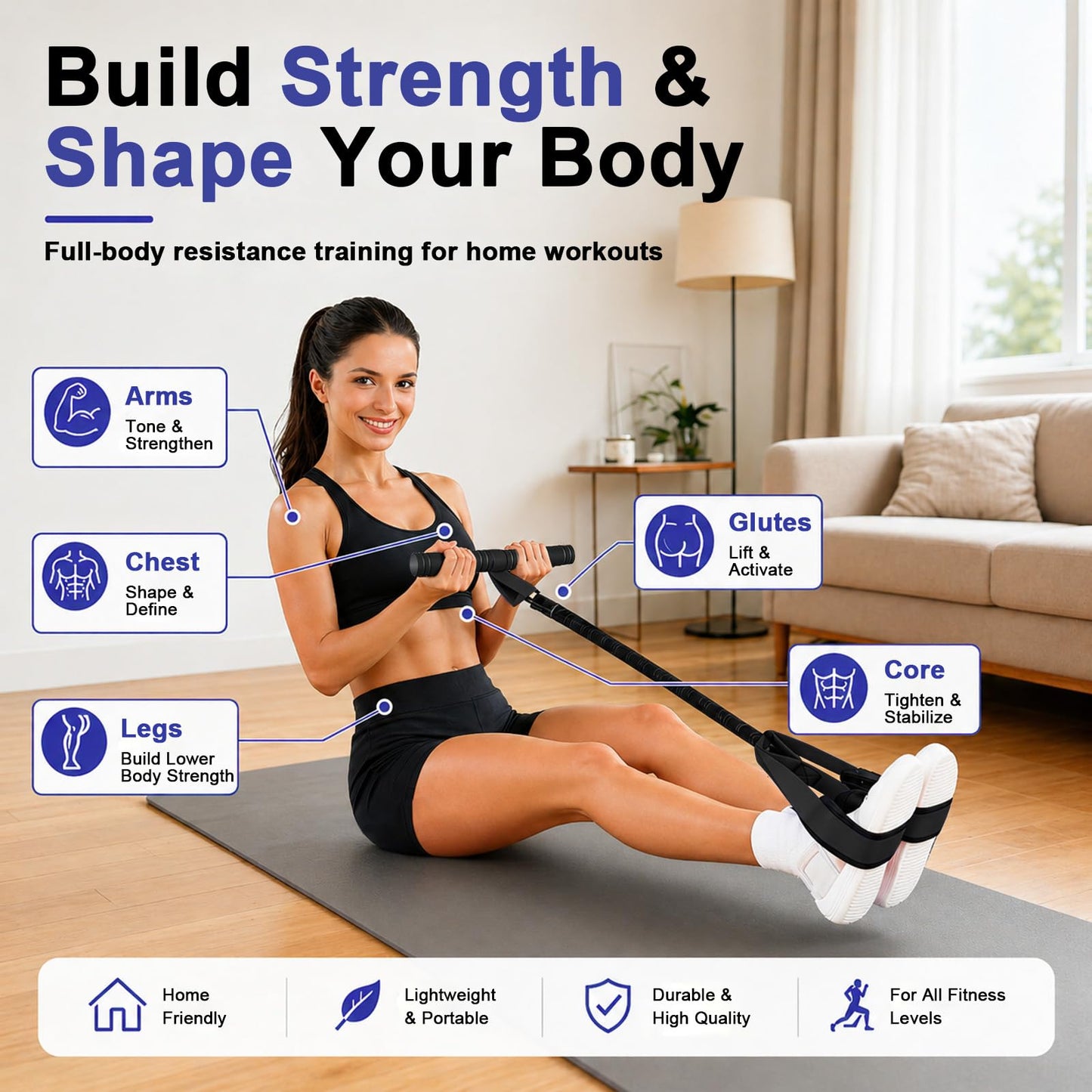 55 LBS Pedal Resistance Band with Handle-Non-Slip Fabric Foot Pedals Resistance Bands with Handles Home Workout Sit Up Exercise Equipment Thickened Latex Tubes Portable Home Workout Equipment (Black)