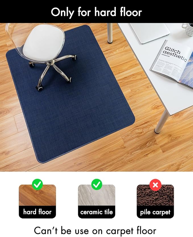 BARoyal Office Chair Mat for Hardwood Floor Under Desk Computer Rolling Chair Mat for Wood/Tile Floor Non-Slip Heavy Duty Desk Rug PVC Plastic Hard Floor Protector 30" x 48"(Indigo)