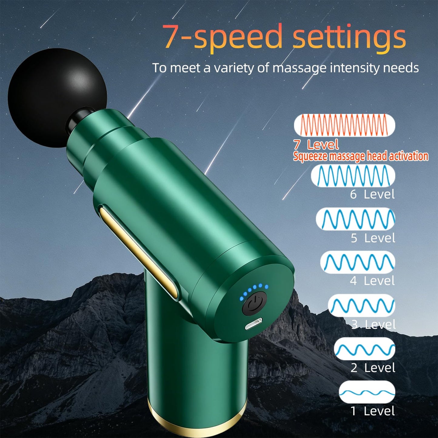 YUESHANHE Massage Gun, Electric Massager, Suitable for Whole Body to Relieve Fatigue, Replaceable Massage Head Impact Massager, The Best Choice for Gift Giving (Green-720)
