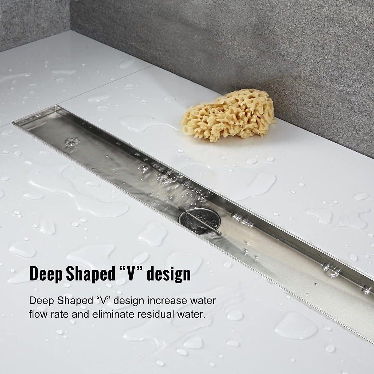 Elefloom Linear Shower Drain, 60 inch Drain with Tile Insert 2-in-1 Panel, Brushed 304 Stainless Steel Shower Floor Drain, Linear Drain with Hair Strainer and Adjustable Feet