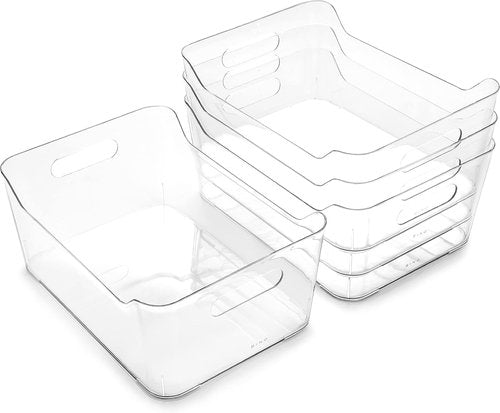 BINO Plastic Organizer Bins - Large 4 Pack | Multi-Use Pantry & Freezer Storage Containers