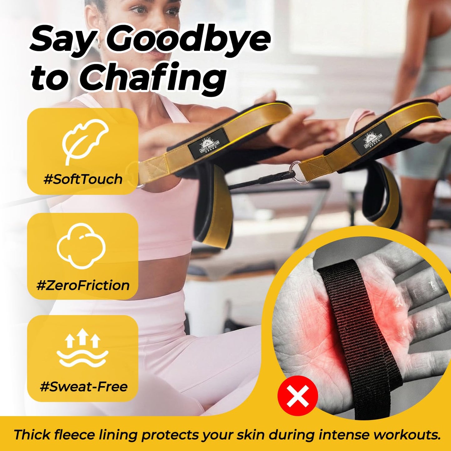 Lights Mountain Leather Pilates Double Loop D-Ring Straps - Soft Fleece Lined for Reformer, Dual Loops for Hands & Legs, Home & Studio Gym Accessories