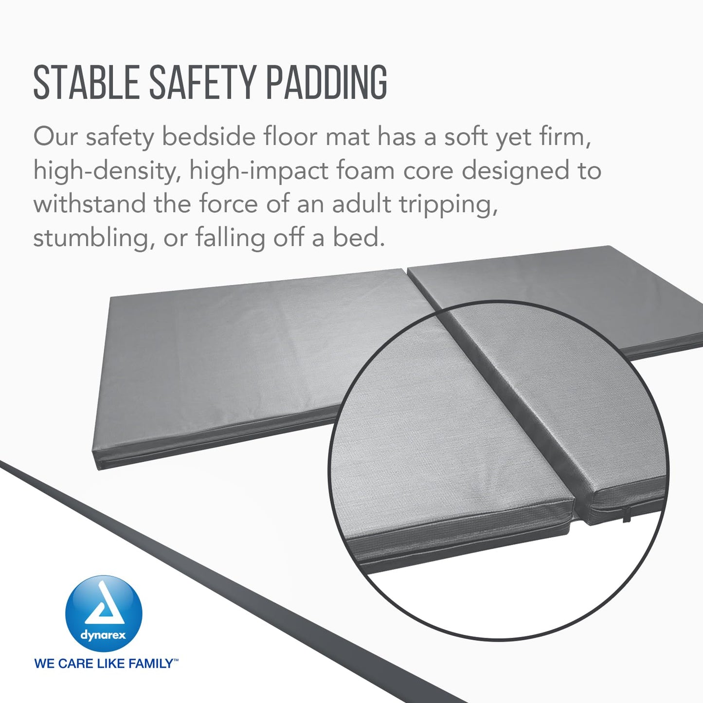 Dynarex Bedside Bi-Fold Foam Floor Mat - Waterproof Safety Floor Mat for Elderly & Hospital Patients - Accident & Fall Prevention Pad, Gray - 24" x 66"