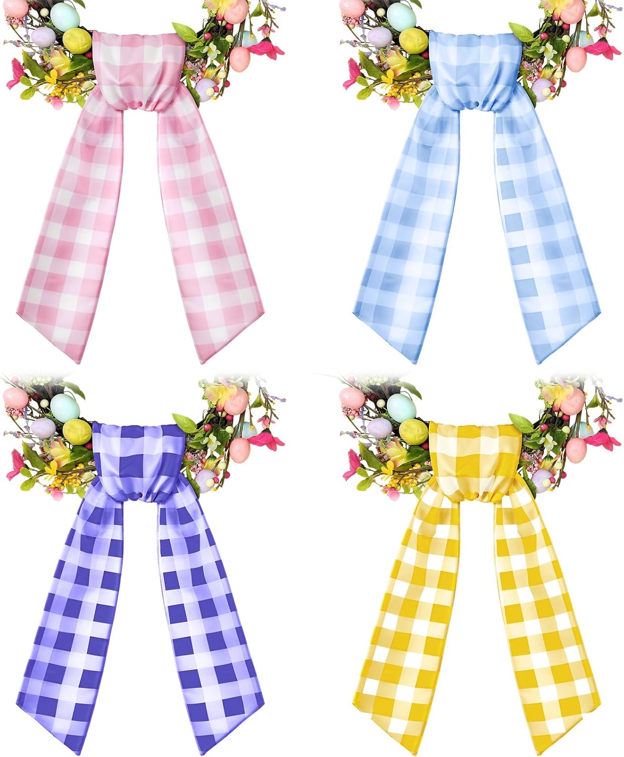 VitalCozy Easter Wreath Sash - 4 Pcs Blank Embroidery Accessories for Indoor/Outdoor Decor (4.49" x 56.30")