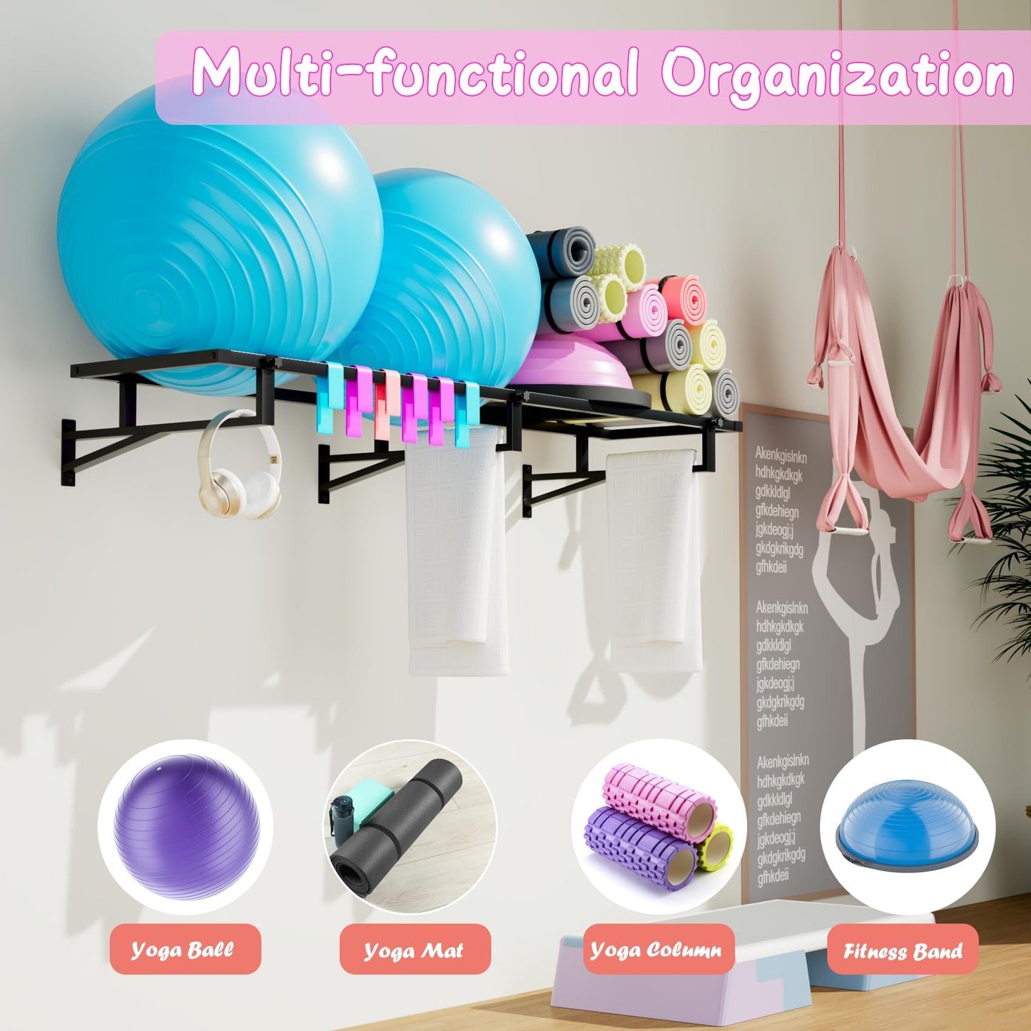 Lhysn Yoga Ball Holder,Extra Large Wall Rack for Gym Garage Wall Storage,Suitable for Stability Ball/Theraband Ball/Stability Balls for Exercise/Barre Ball/Yoga Block/Basketball/Volleyball Metal Shelf