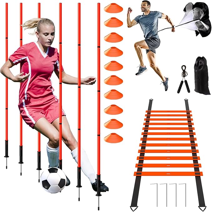 24Pcs Soccer Agility Training Equipment Set Ultimate Agility Poles Cones Ladder More for Quick Assembly and Easy Portability Suitable for All Skill Levels Enhance Speed Agility Training