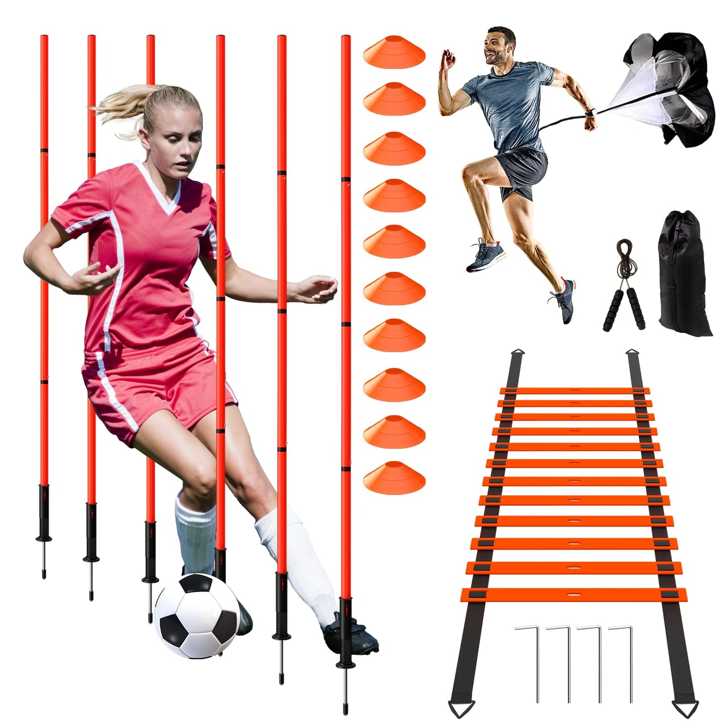 Supvision 24Pcs Soccer Agility Training Equipment Set Ultimate AgilityPoles Cones Ladder More for Quick Assembly and Easy Portability Suitable for All Skill Levels Enhance Speed Orange