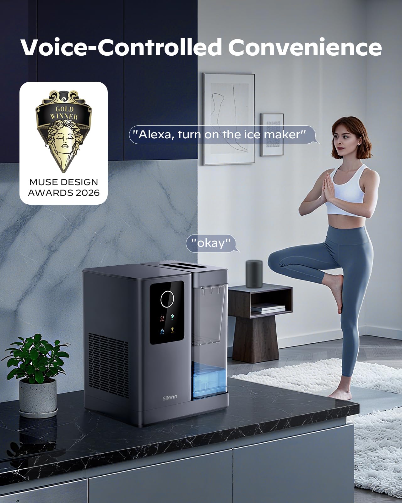 Silonn Nugget Ice Maker Countertop with APP & Voice Control, Self Cleaning Ice Machine with 3L Large Water Tank, 40 lbs/24H Soft Chewable Ice, Portable Pebble Ice Maker for Home, Kitchen and Party