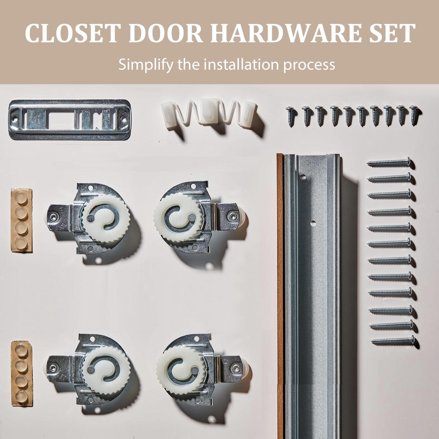 SOLRIG Sliding Closet Door, 5-Lite Frosted Glass Interior Door, 60"(Double 30") x 80" Closet Doors with Complete Hardware Track Kit & Floor Guide, Pre-Drilled Sliding Door Panel Assembly Required