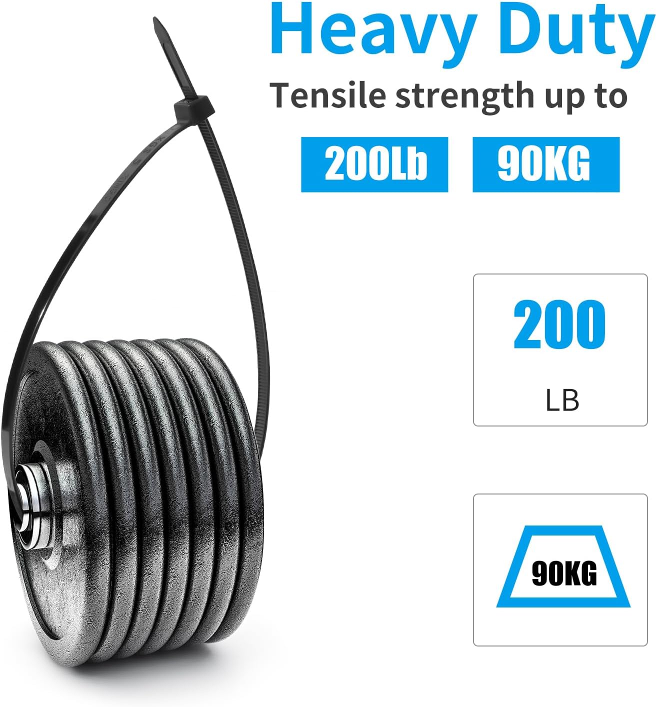 16 Inch 100 PCS,200 LBS XINGO Black Large Zip Ties Heavy Duty Ultra Strong Plastic Wire Ties, Large Cable Ties Extra