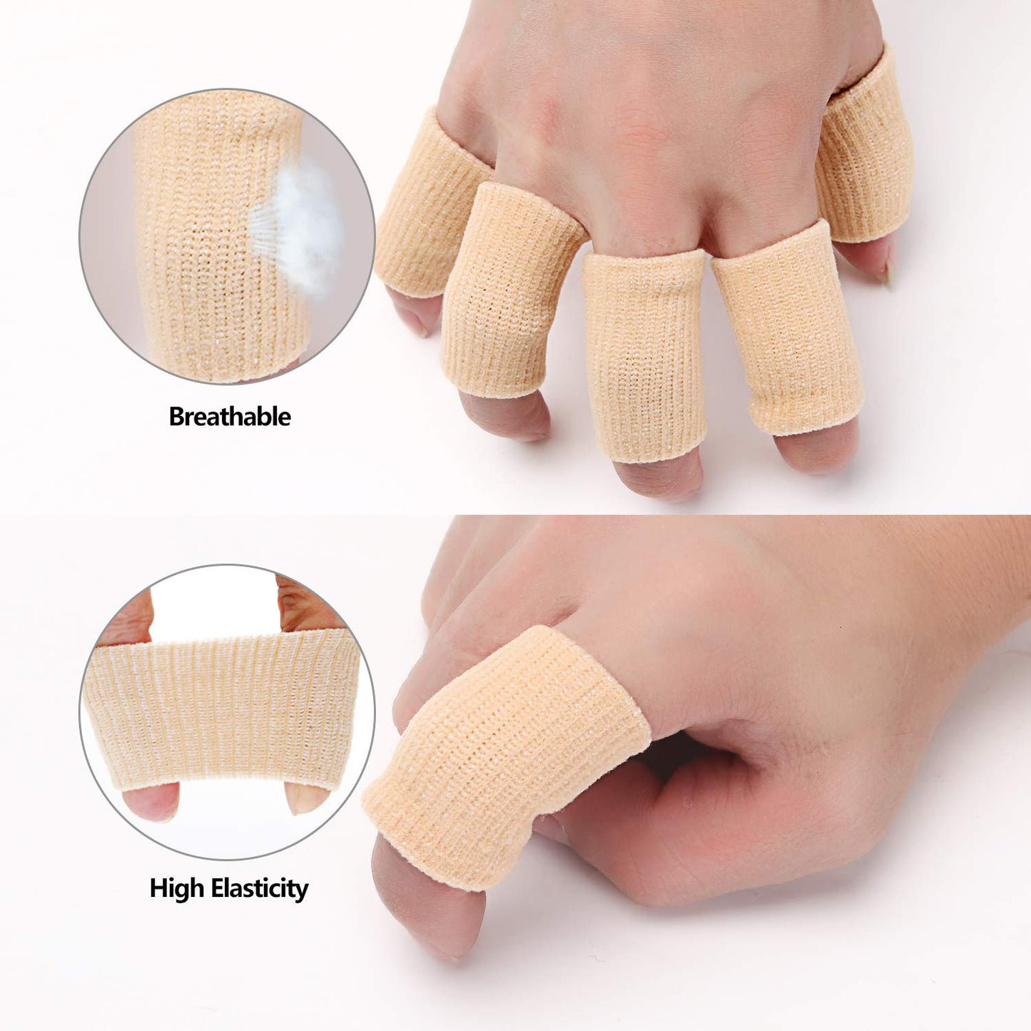 Senkary 20 Pieces Finger Compression Sleeves Elastic Finger Protectors Thumb Splint Brace for Arthritis Pain Relief, Basketball Sport (Beige)