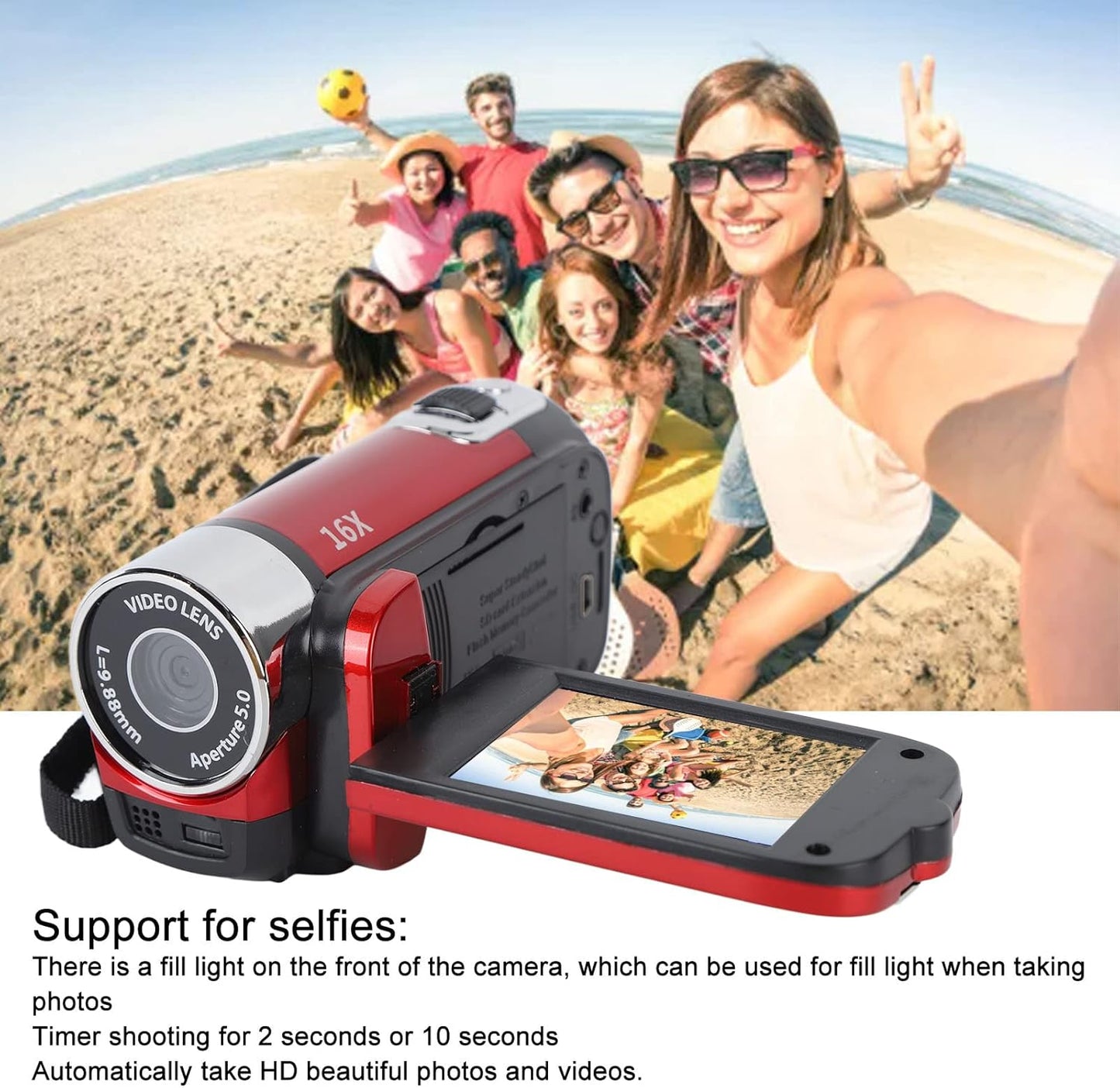 FOSA 1080P 16MP 16x 2.7in HD Camera Camcorder, DV Camera Digital Zoom Video Camera, TFT Rotatable Screen, Built