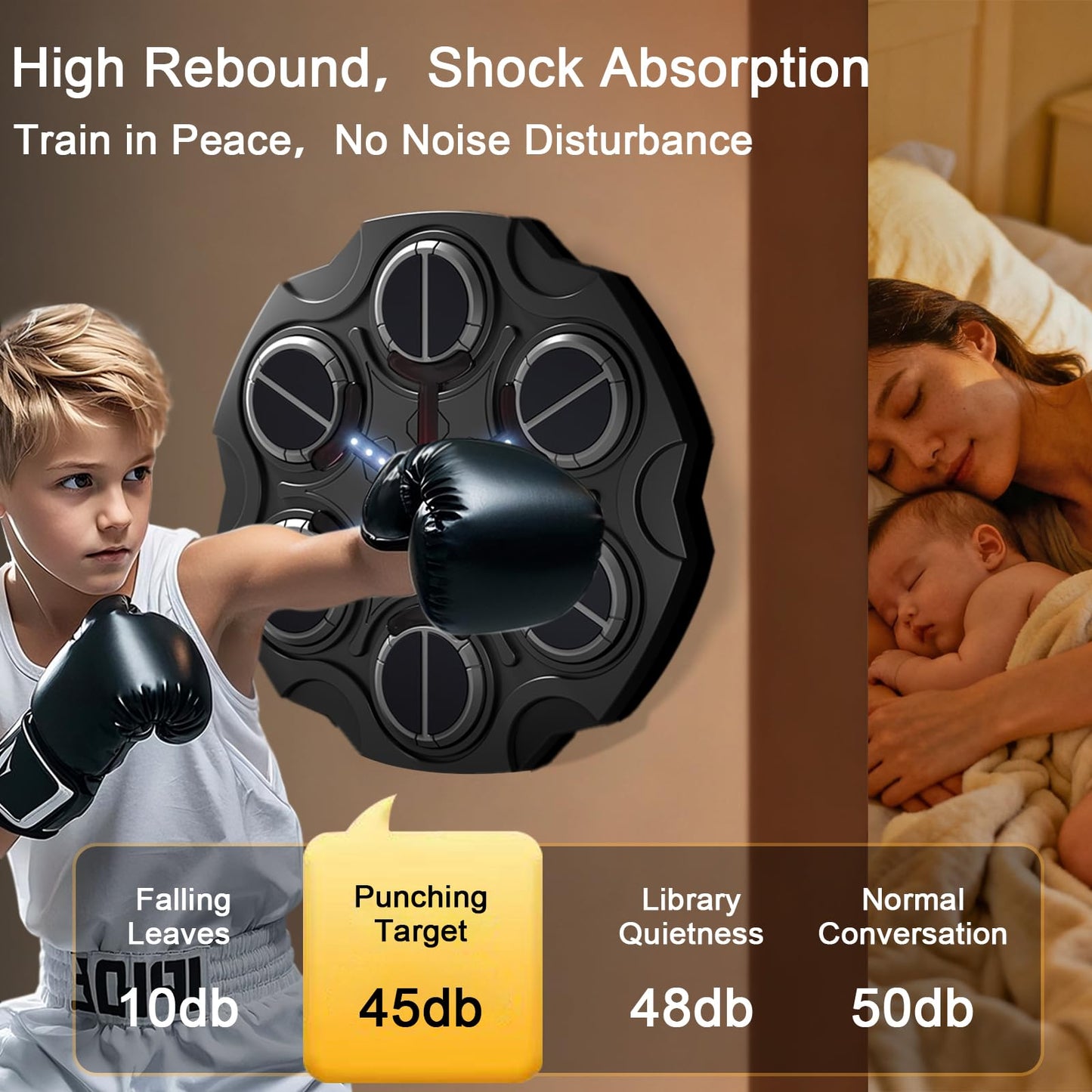 TEOTSIU Music Boxing Machine for Adults,Wall Mounted Smart Scoring Punching Bag Target with Boxing Gloves,Training Pad with Music,Cool Lights,3-Speed Adjustment,Fitness Equipments&Sprots Toy Gift
