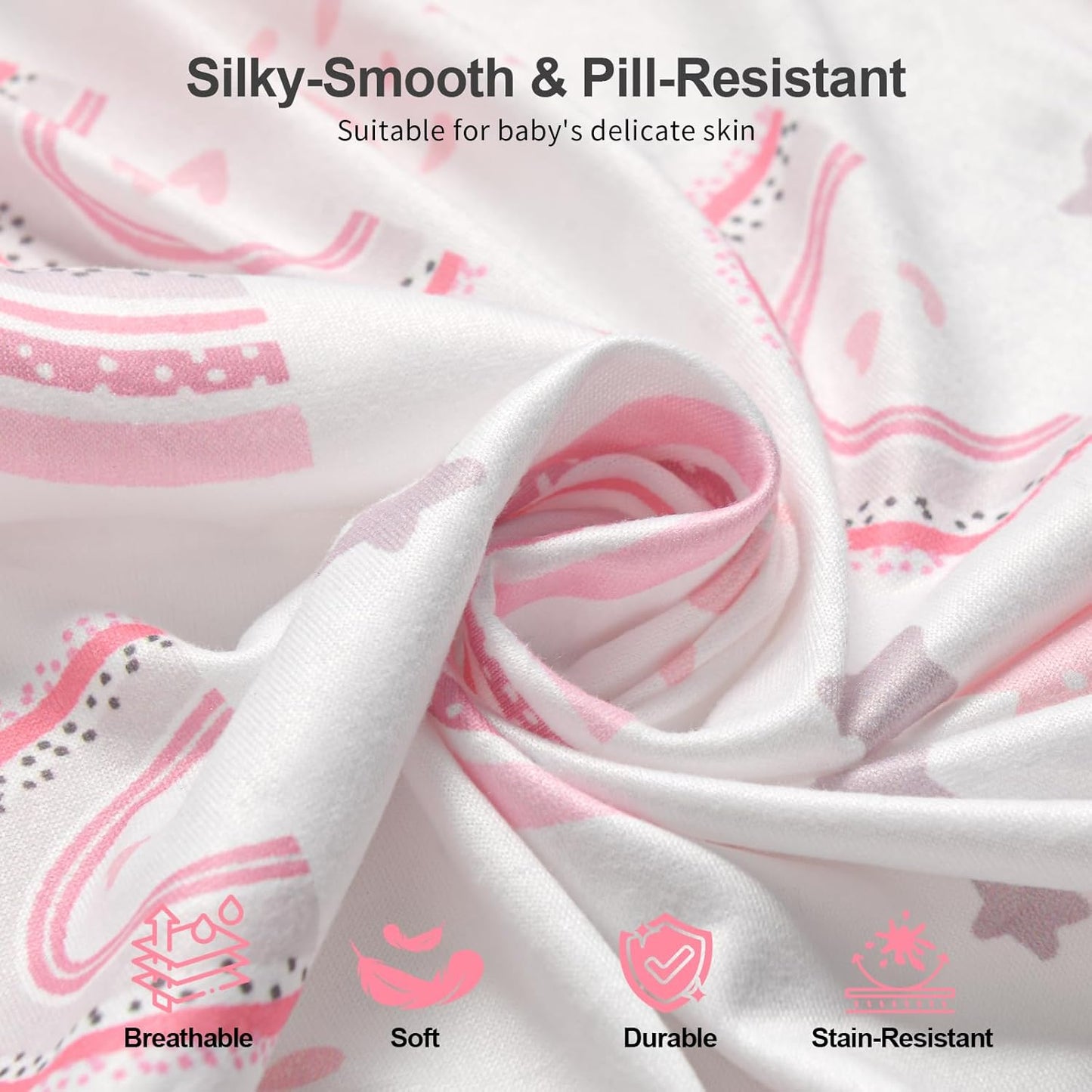 Skiennix Baby Crib Sheets - Soft Microfiber 2-Pack for Standard Crib Mattress | Pink Rainbow & Pink 28x52x8in