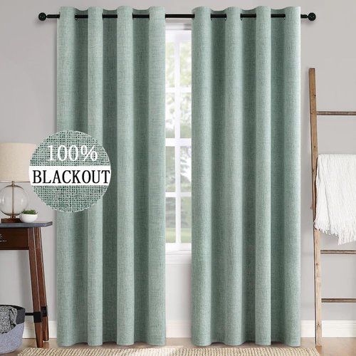MIULEE Blackout Curtains - 100% Thermal Insulated Linen Texture Drapes | Seafoam Green, 52x96 Inch (2 Panels)