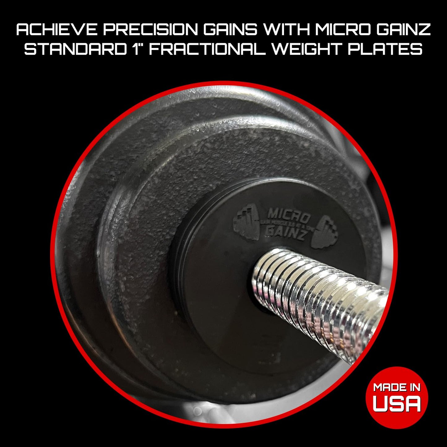 Micro Gainz Standard 1-Inch Center Hole Weight Plates, Set of 2 Black Fractional Plates Choose Set (.25LB-1.25LB), Designed for Standard 1-inch Barbells & Dumbbells, Made In USA (1.25 lb)