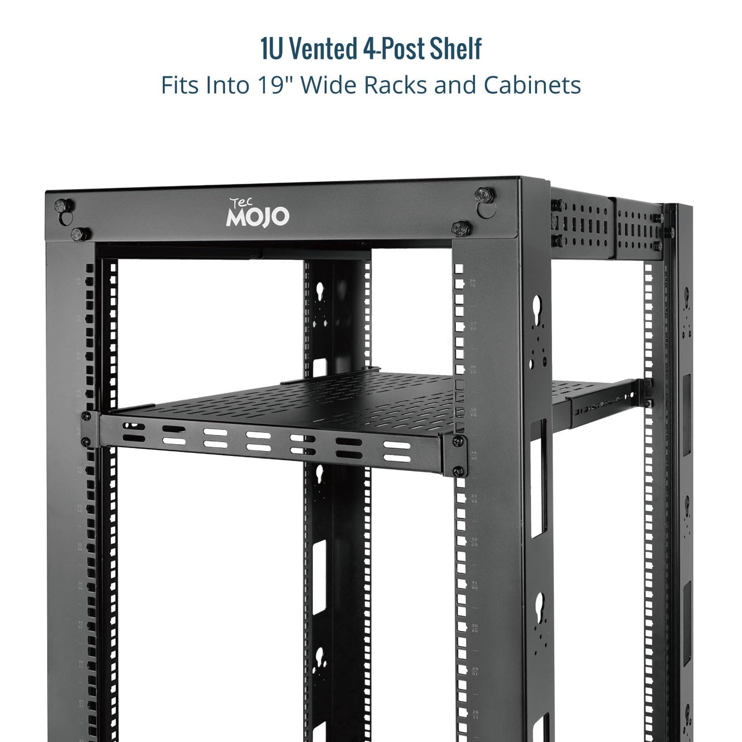 Tecmojo 1U 4-Post Vented Server Rack Mount Shelf,13.8in Deep with Adjustable Depth 13.8-23.6inch,Supports to 242 lbs,Universal Tray for 19 Inch AV/Network Equipment Rack,Black