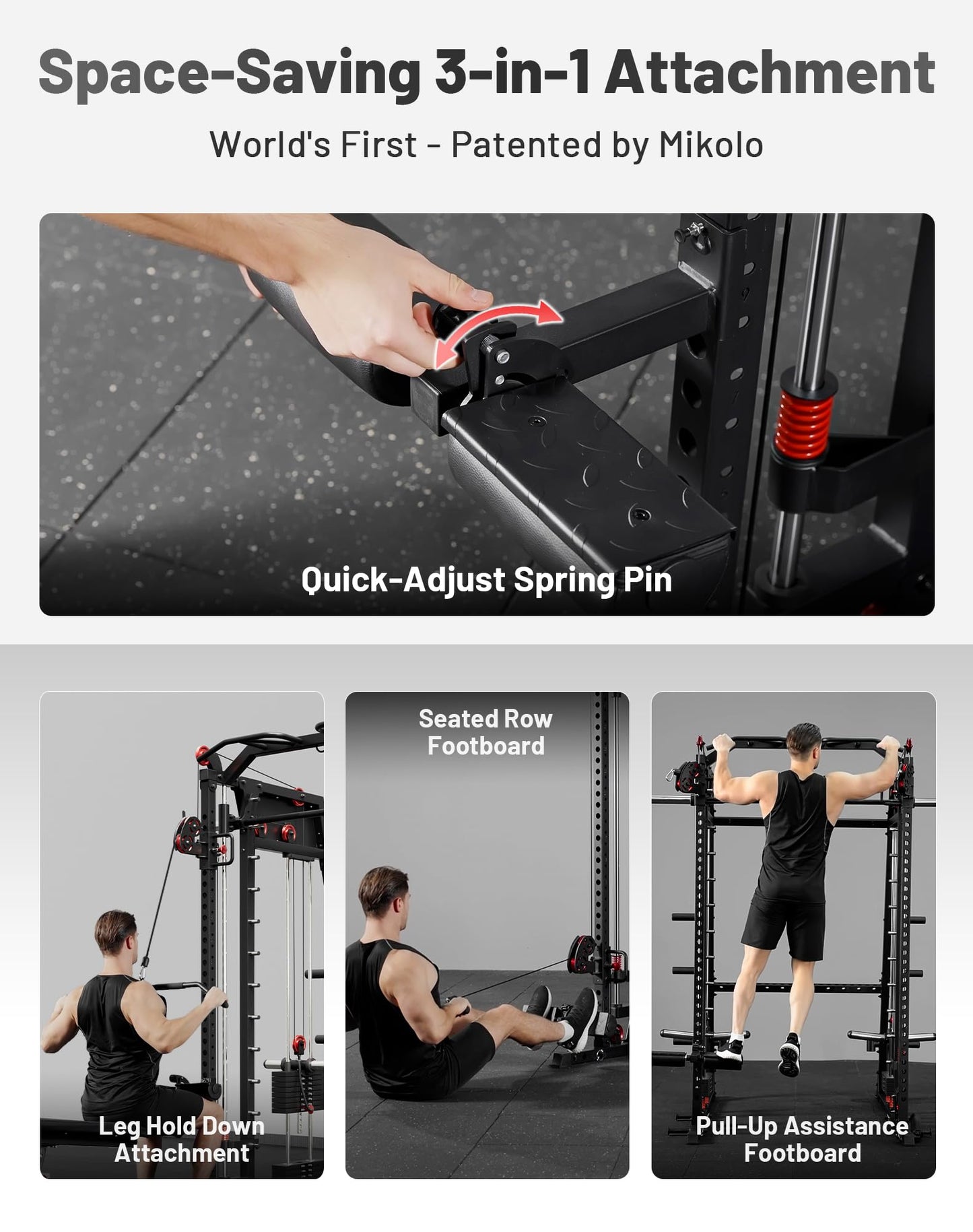 Mikolo Smith Machine with Weight Stack, 2200lbs Squat Rack with LAT-Pull Down System & Cable Crossover Machine, Multi-Function Power Cage, Black