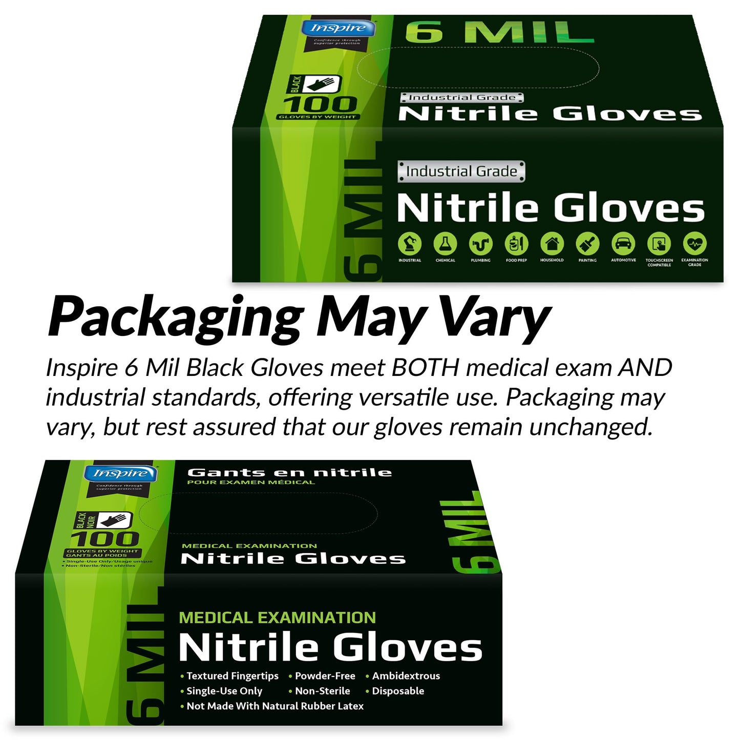 Inspire HEAVY DUTY 6Mil ORIGINAL Quality Stretch Nitrile Gloves Black Disposable Latex Free | Food, Industrial, Mechanic Tattoo (6Mil Black, XL)