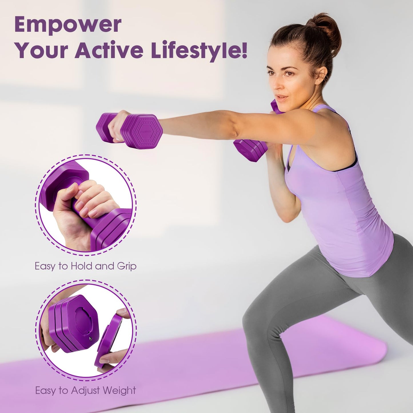 EQUIPRO Adjustable Dumbbell Set, 4 in 1 Weights for Women at Home, Hand Weights Dumbbells for Women, Each 2lb 3lb 4lb 5lb Fast Adjust Weight with Soft TPU Handle for Home Gym Exercise Training