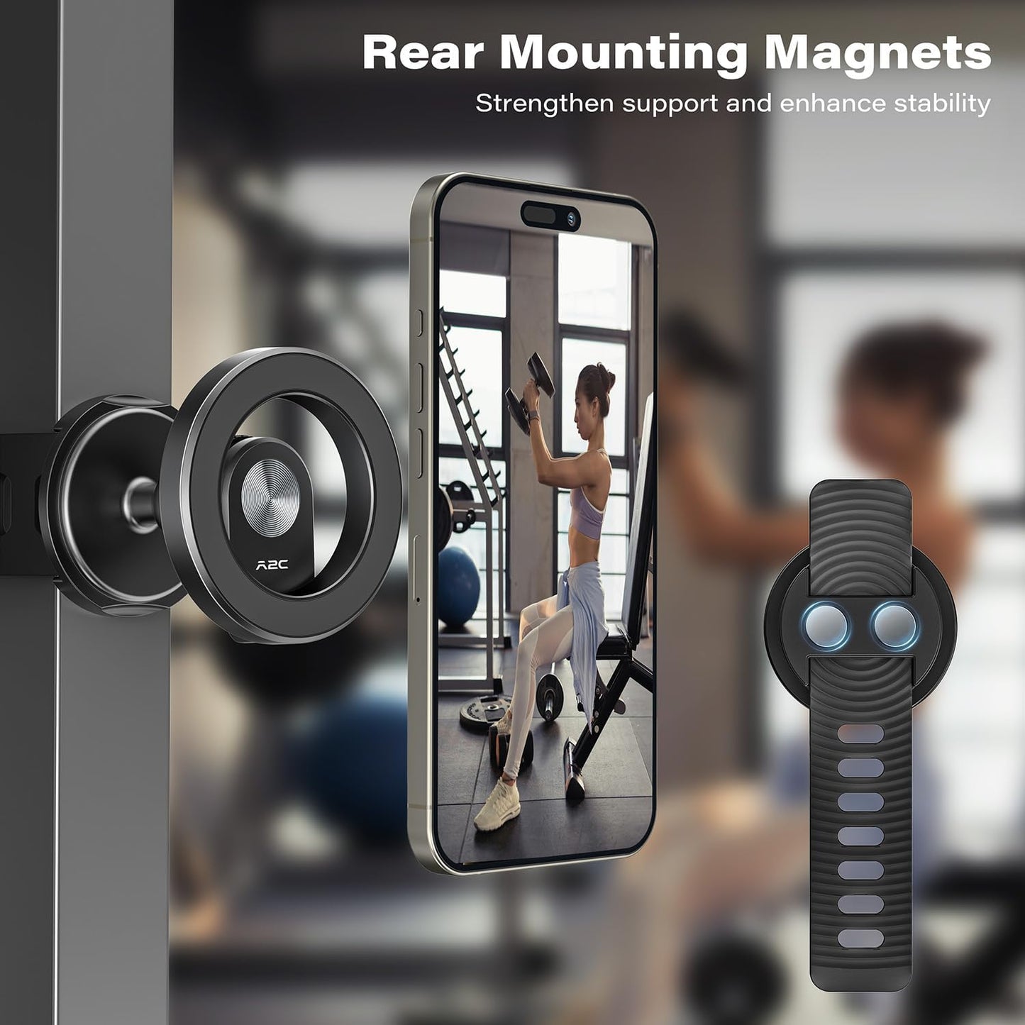 A2C Phone Holder for Peloton Bike, Stroller Phone Holder with Strong Magnets, Rotatable & Foldable Magnetic Phone Mount