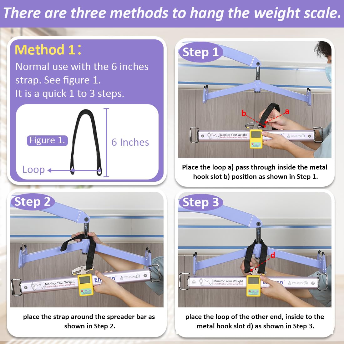 Ehucon Patient Lift Weight Scale for Bedridden Patients or Elderly,Suitable for Home or Hospital Care,SWL 330LBS