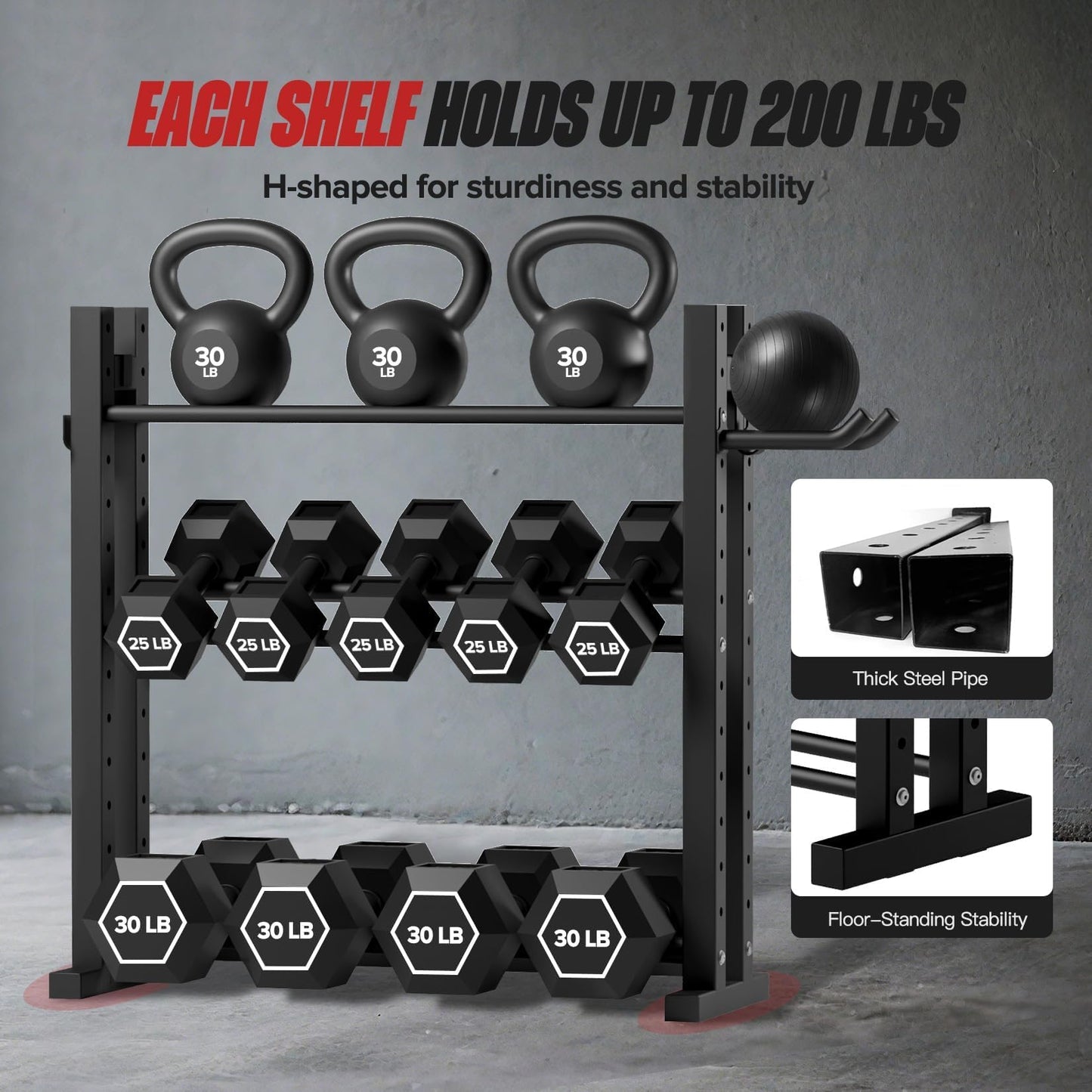3-Tier Dumbbell Rack Stand Only, Weight Rack for Home Gym Dumbbells, Adjustable Height, Compact Design, 1000LB Capacity Dumbbell Storage for Home Use