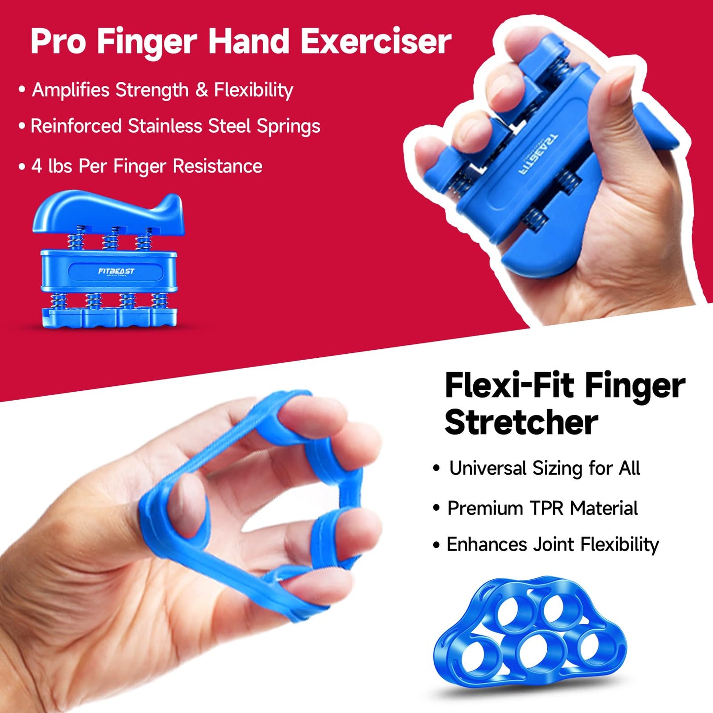 FitBeast Grip Strengthener Forearm Strengthener Hand Grips Strengthener Kit - 5 Pack Adjustable Resistance (Light Blue)