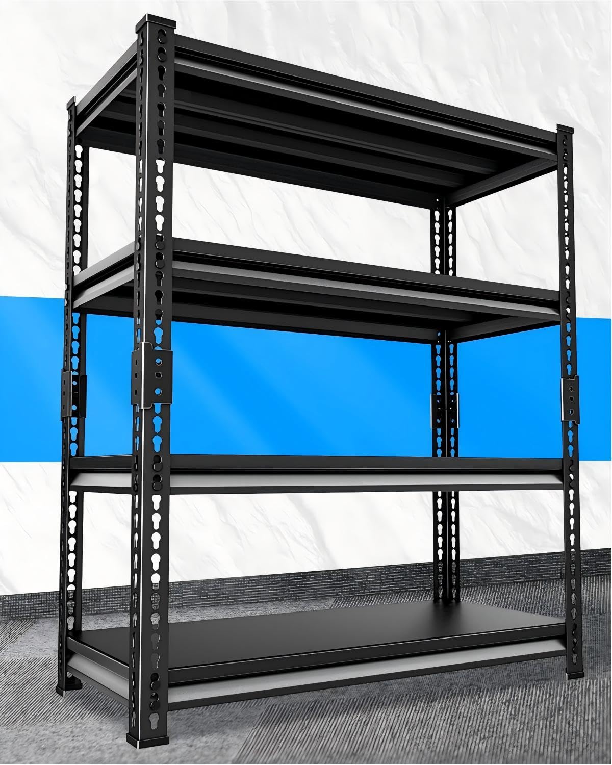 Huhaneon Metal Garage Shelving for Storage - 40'' W 1,680 Lbs Heavy Duty 4 Tier Utility Shelves Freestanding - Adjustable Rack Units for Basement Pantry Kitchen - 40" W x 16" D x 62" H Black