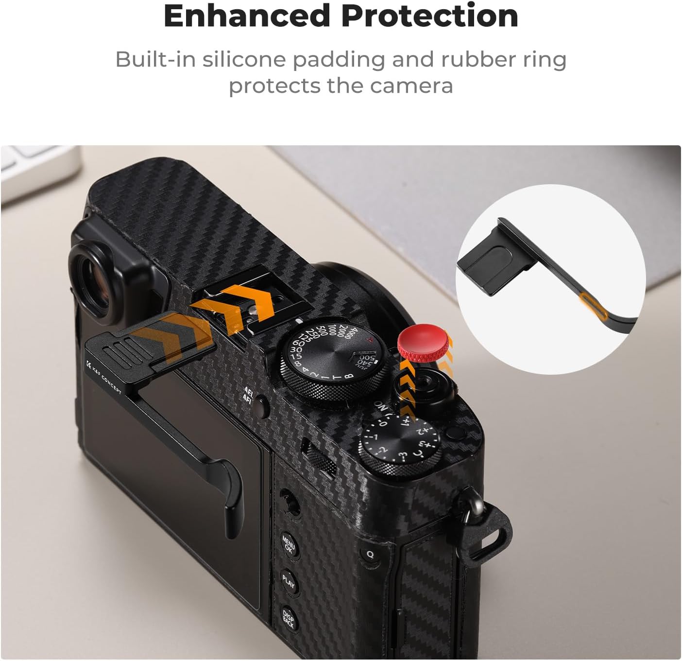 X100VI X100V, K&F CONCEPT Camera Thumb Grip with Red Shutter Button Compatible with FUJIFILM Black