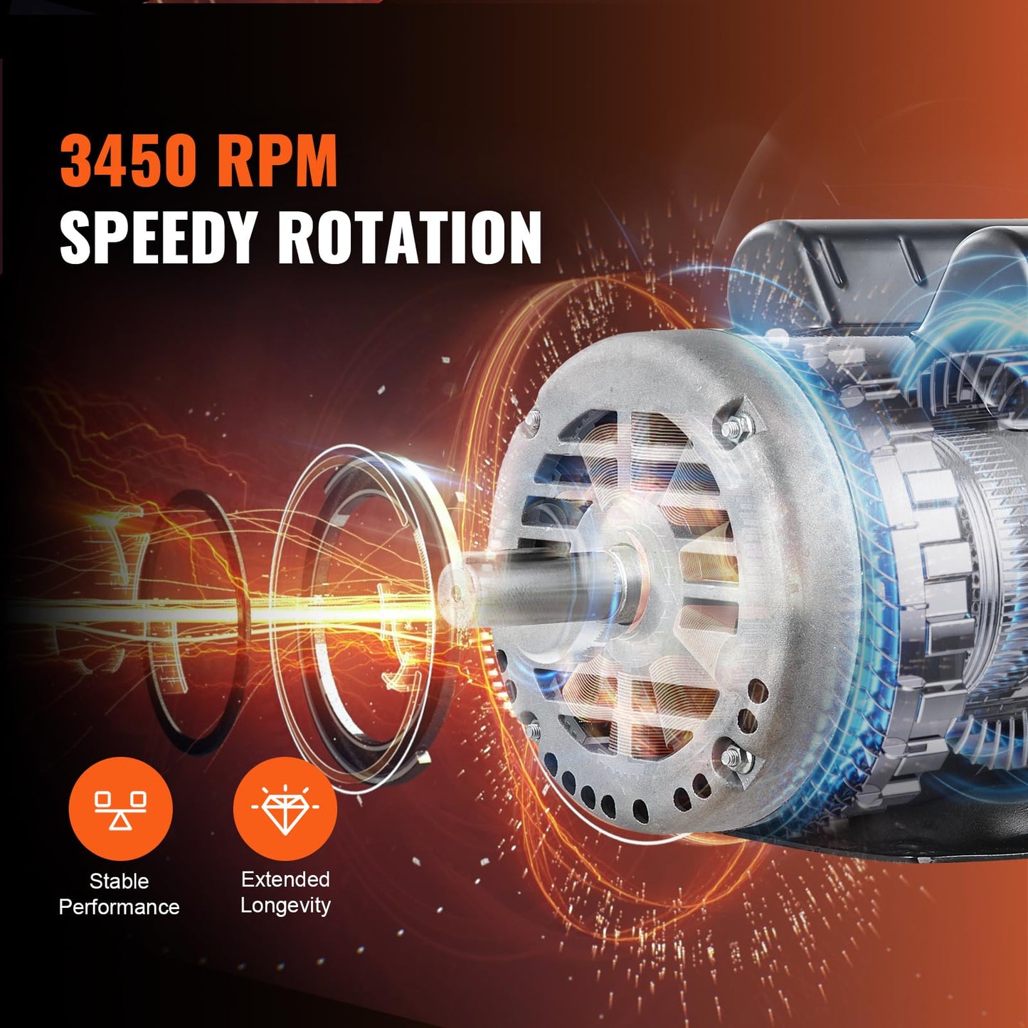 VEVOR 5HP Air Compressor Electric Motor, 230V 25 Amps, 56HZ Frame 3450RPM, 7/8" Keyed Shaft, 2.25" Shaft Length, Single Phase, CCW/CW (Factory Setting is CCW)