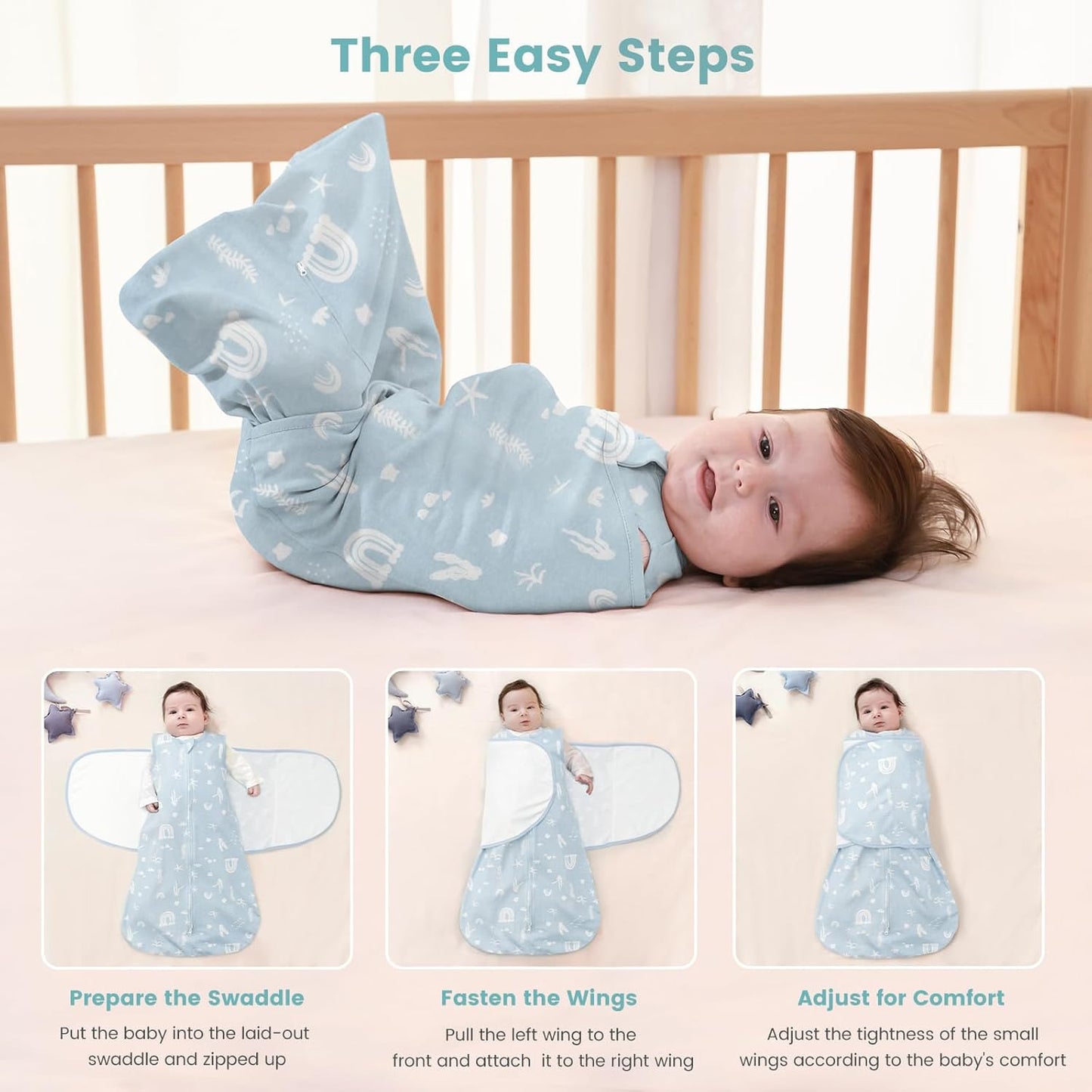 Skiennix Baby Swaddle Sleep Sack - 1.0 Tog Wearable Blanket for Newborns 0-3 Months | Reduces Startle Reflex