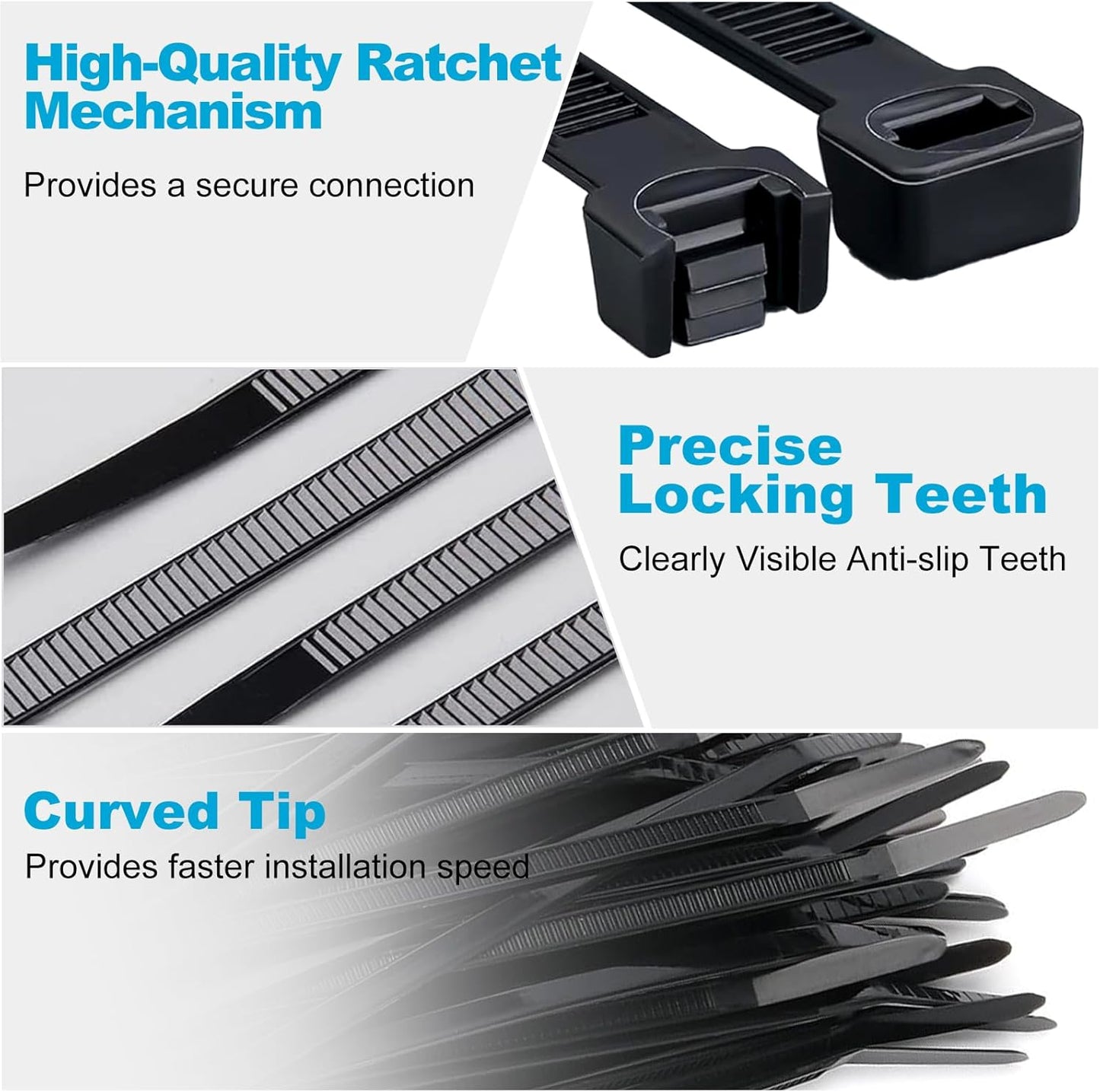 mfuifdo 150 Pack 8 Inch 40Lbs Zip Ties Black, Tensile Strength, Premium Nylon Cable Ties, Plastic Zip Ties, For Garage